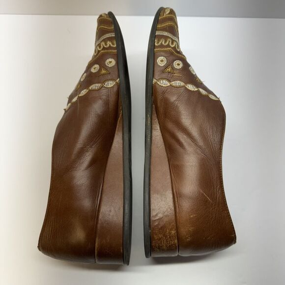 Hispanitas Shoes Women's Size 37 Brown Slip on Embroidered Leather Loafers - Picture 6 of 9